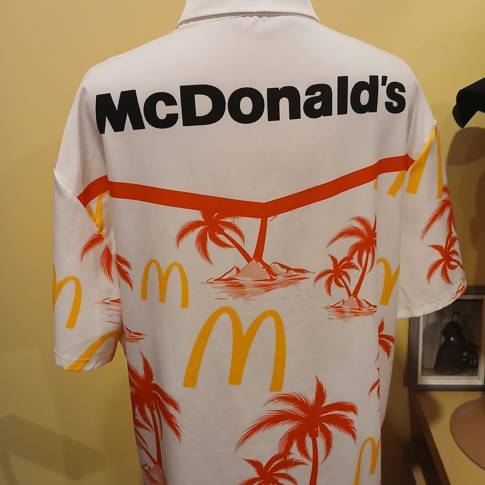McDonald's Tropical Print Men's Shirt - White and Orange